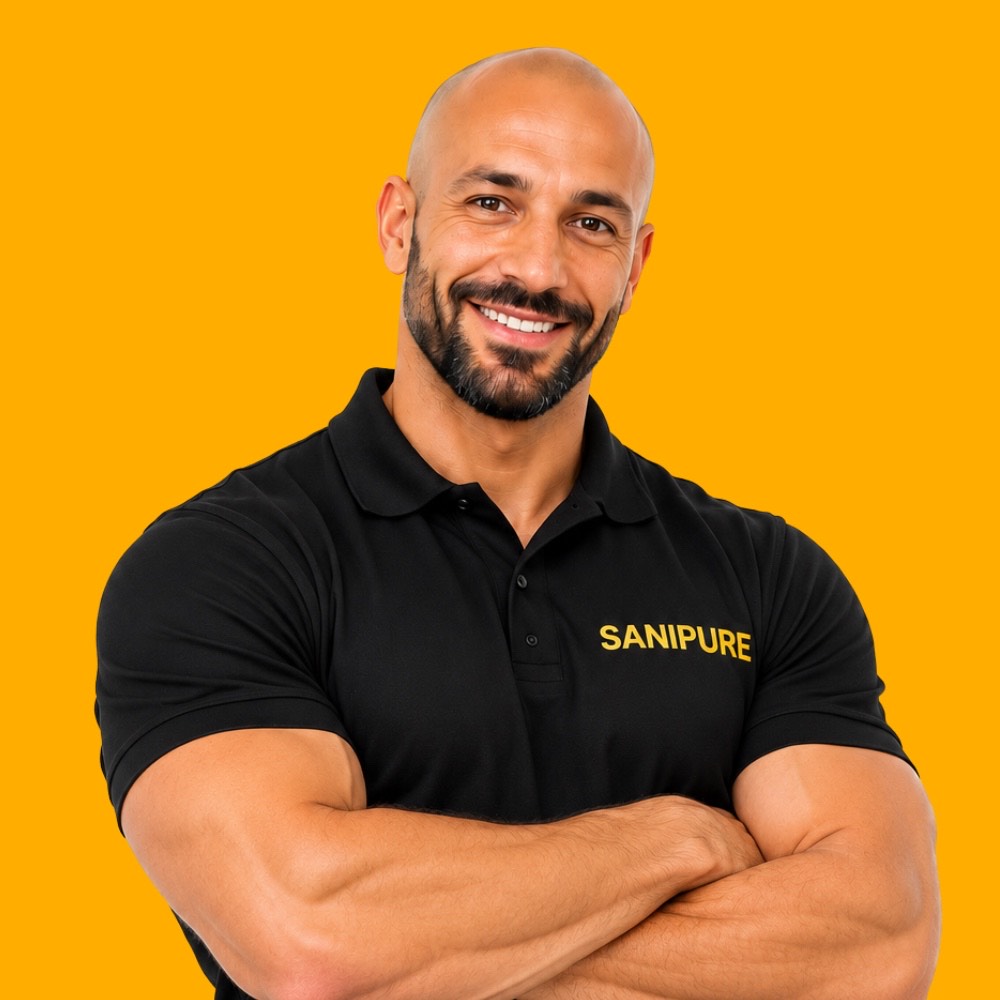 Technicien SANIPURE souriant, bras croisés